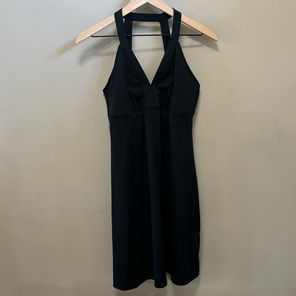 Athleta Black Hybrid Tank Dress Midi V-Neck Sports Tennis Padded Sz M RN #54023